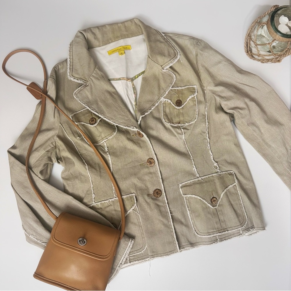John Carlisle Boho Blazer Raw Hem Wooden Buttons